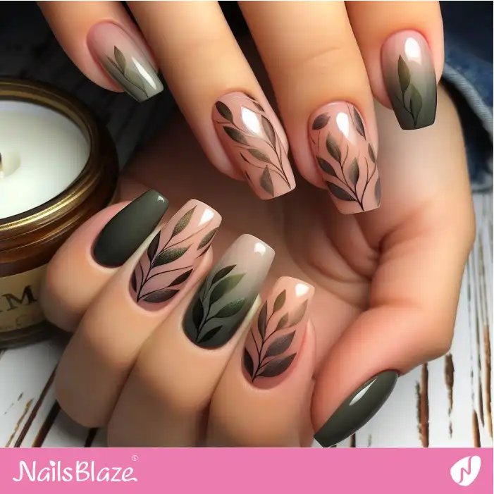 Ombre Olive Branch Nails | Nature-inspired Nails - NB1622